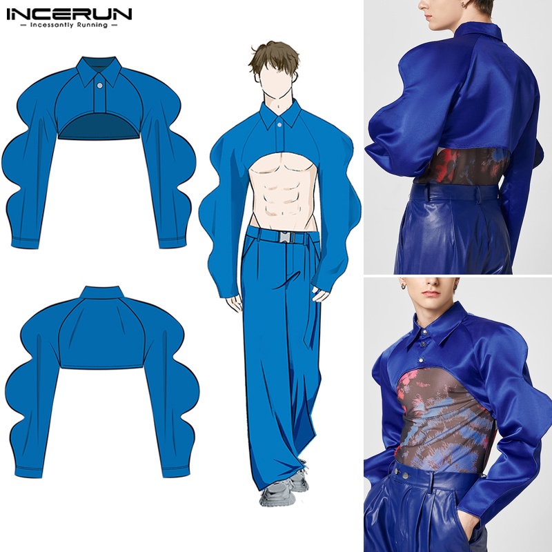 Áo INCERUN cắt xén tay gợn sóng thời trang