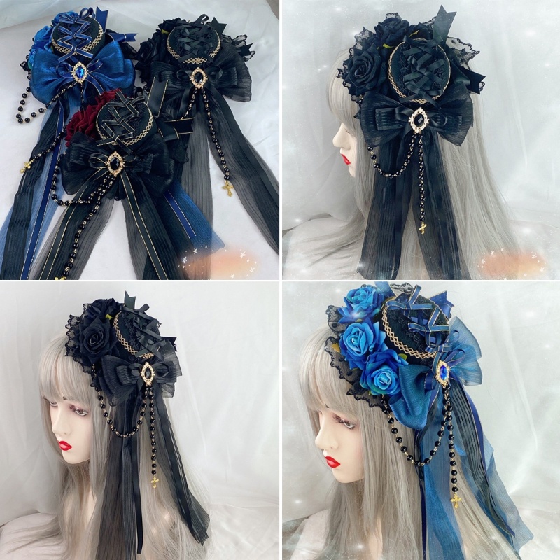 Kẹp Tóc Hình Nón Phối Dây Ruy Băng Đính Hạt Phong Cách Lolita Cổ Điển