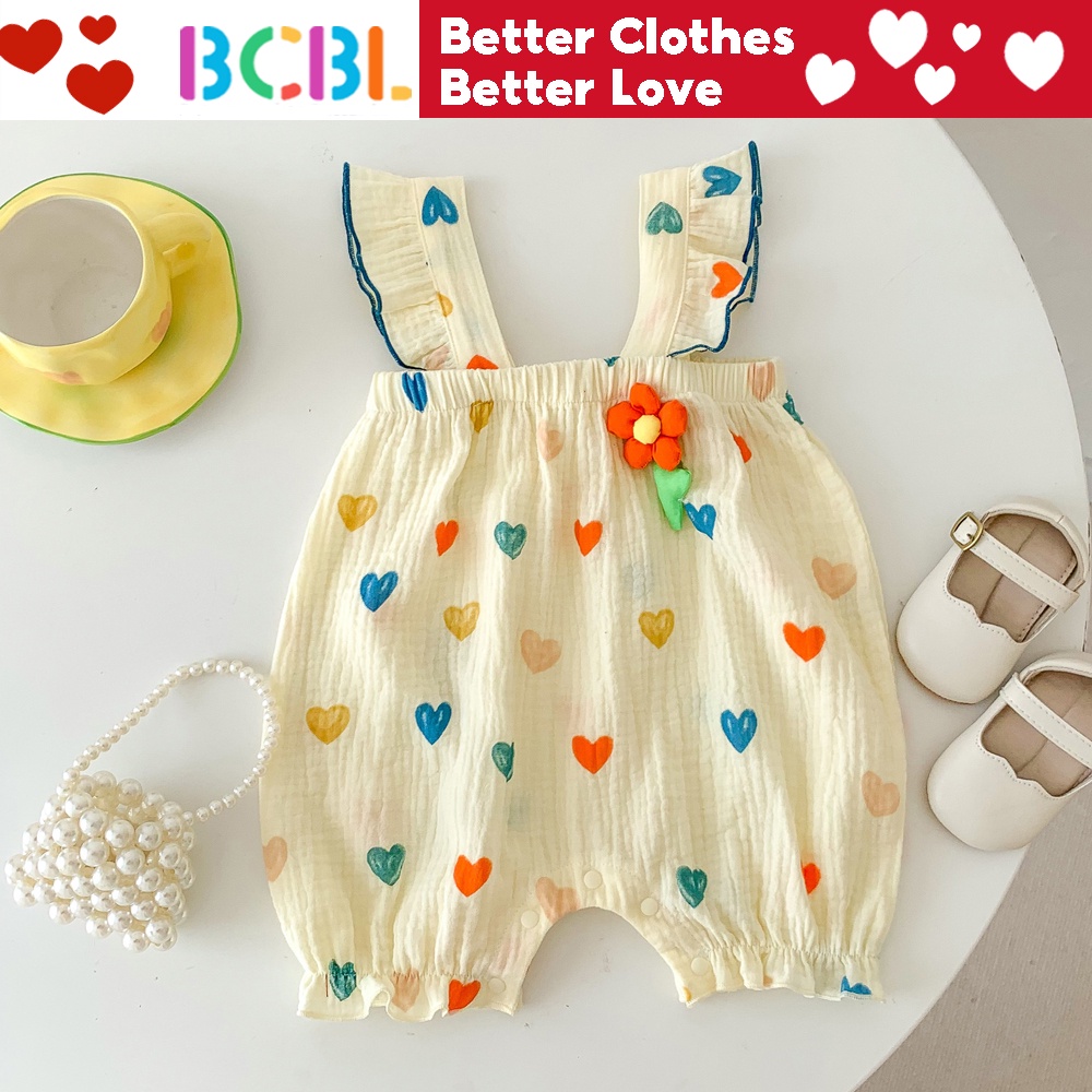 Áo liền quần hai dây BCBL họa tiết trái tim dễ thương thời trang mùa hè cho bé gái