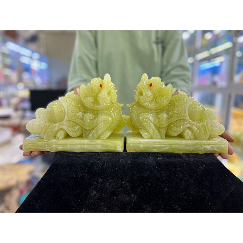 Cặp Tỳ Hưu Phong thủy Đá Ngoc xanh 10cm &amp; 12cm &amp; 15cm