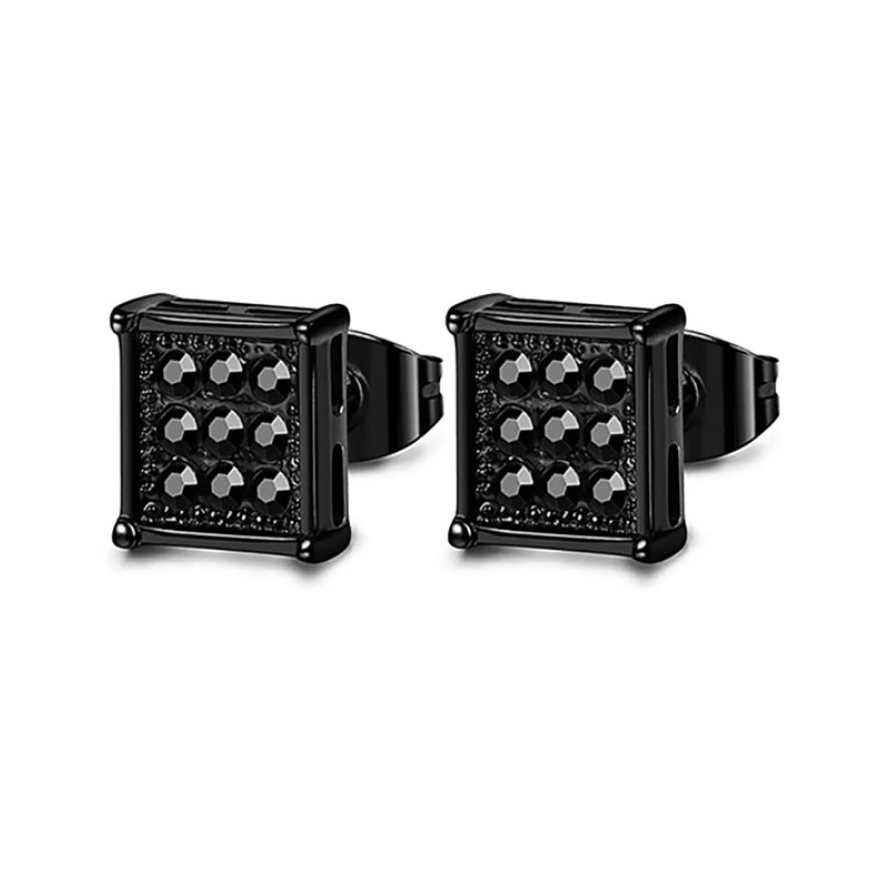 Bông Tai Nam Vuông Đính Đá Nhân Tạo Titan Ko Đen TT4633 - 1 Cặp