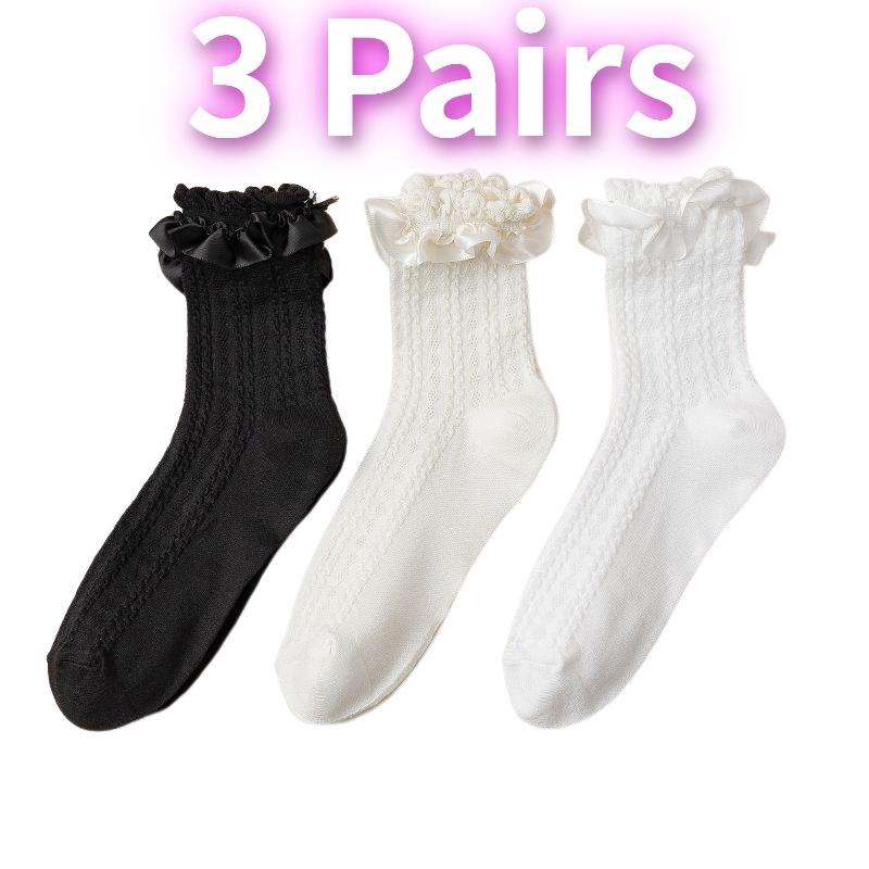 Set 3 Đôi Tất Cotton Phối Ren Xinh Xắn Cho Bé Gái