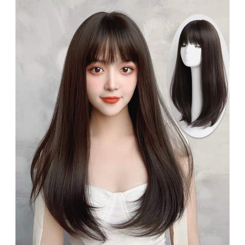 Tóc giả nữ nguyên đầu có rãnh da cup lửng Hàn Quốc, tóc bộ thẳng dài