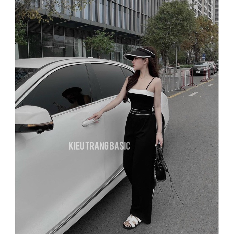 Set Bộ Áo Dây Viền Trắng + Quần Ống Xuông Viền Hiệu gb alohashop91