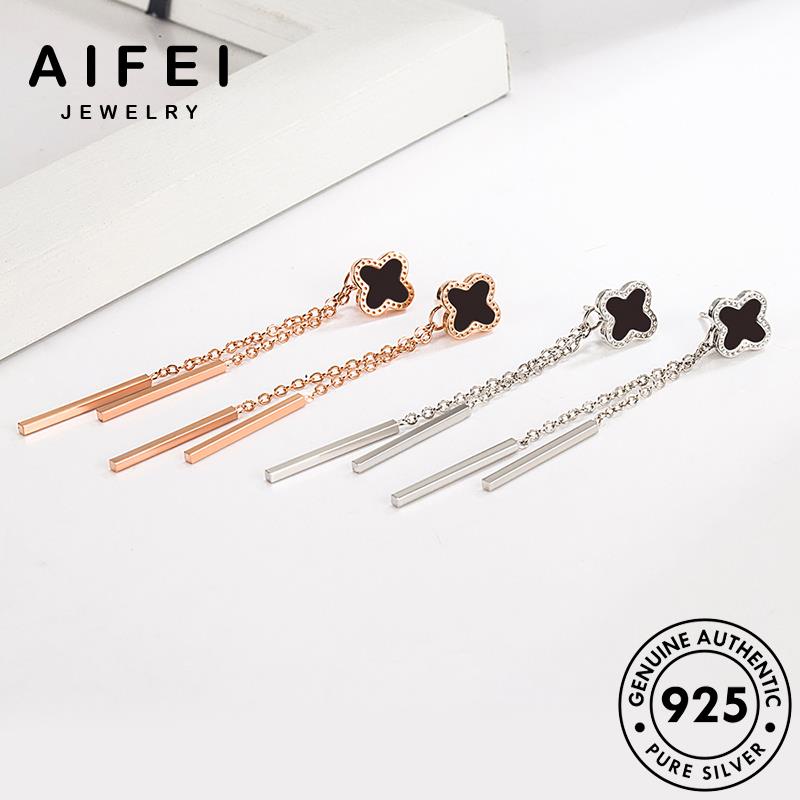 AIFEI JEWELRY bông quốc bản thời tròn lá khuyên nguyên hàn tua vành tai trang thật ba 925 phụ tua Thời cỏ xỏ kiện nữ bạc sức E797