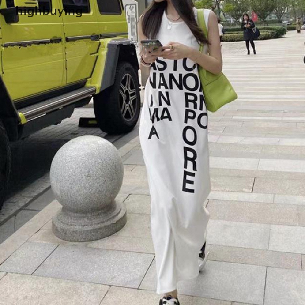 Đầm Dài In Chữ Thời Trang Hè Xinh Xắn Cho Nữ