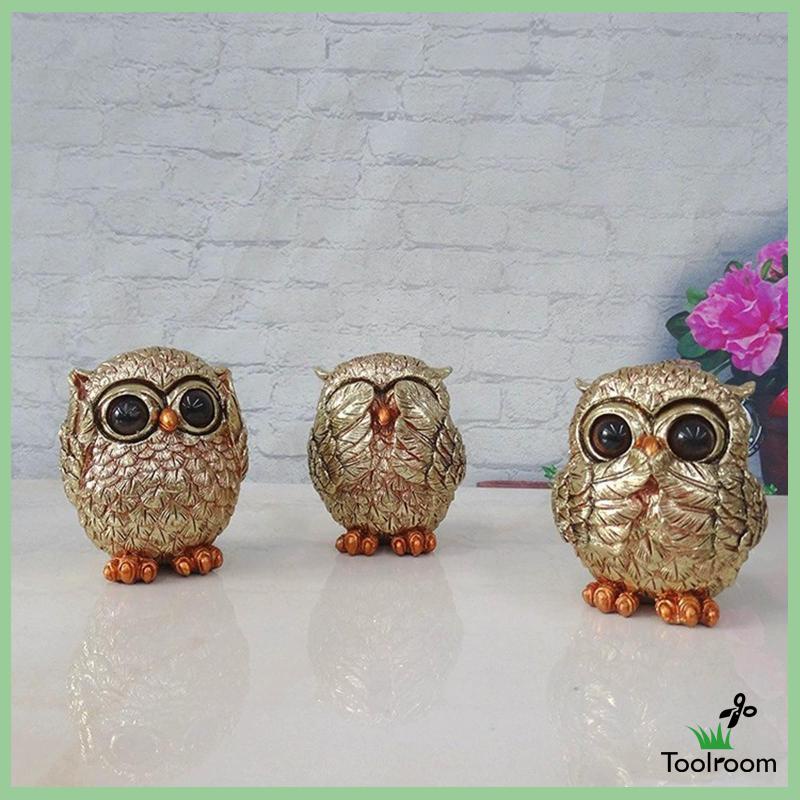 Set 3 Bức Tượng Chim Cú Bằng Nhựa Resin Trang Trí Phòng Khách