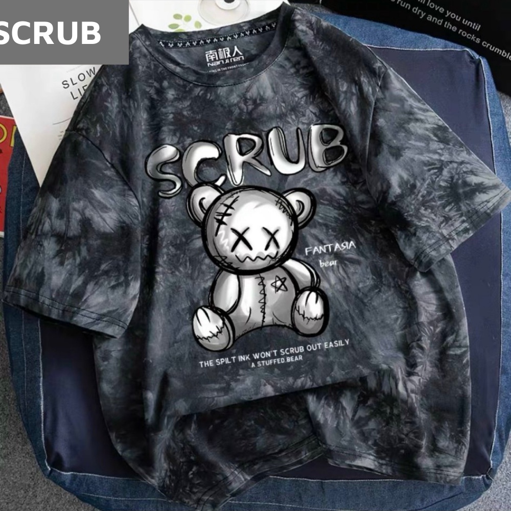 Mẫu mới combo áo thun form rộng loang gấu scrub kèm quần short sọc ngang cá tính septembergod top 014 ghep short 016