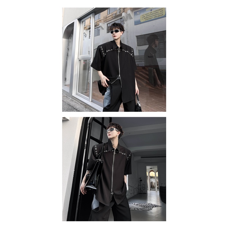 Áo Sơ Mi Tay Ngắn Có Khóa Kéo Đôi Phong Cách Thời Trang Đường Phố Mới 2023