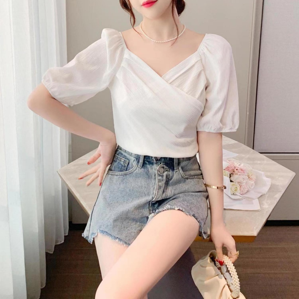 Áo Sơ Mi Chiffon Cổ Chữ v Dáng Rộng Phong Cách Thời Trang Mùa Hè Mới Dành Cho Nữ