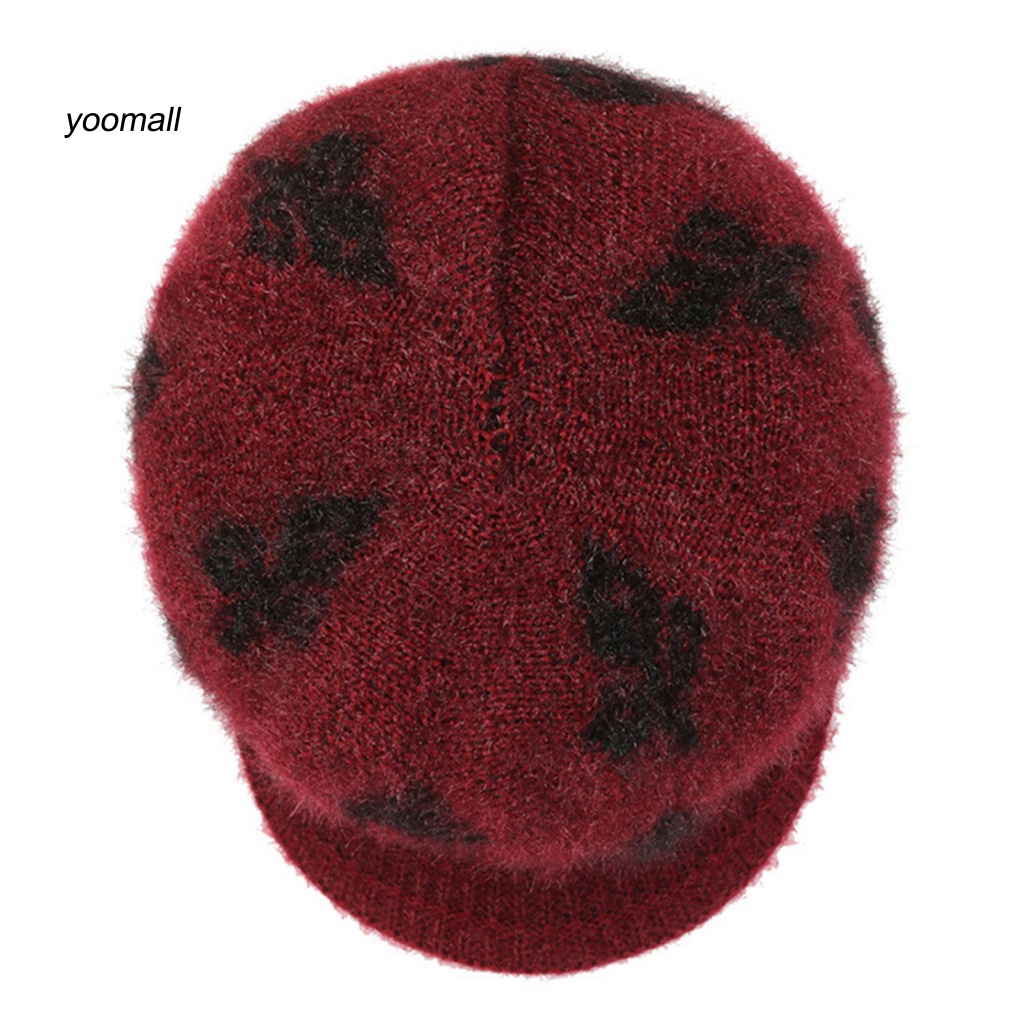 Yo / Mũ Dệt Kim Đính Nơ Ngọc Trai Giả Lót Lông Dày Dặn Co Giãn Chống Lạnh Giữ Ấm Mùa Đông Cho Phụ Nữ Trung Niên