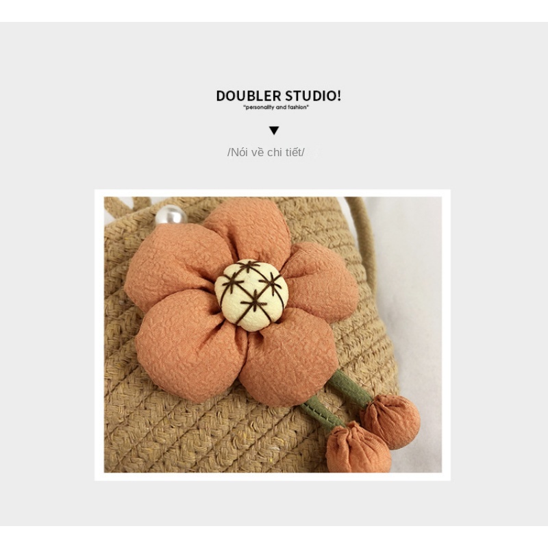 Túi Đeo Chéo Đan Lát Đính Hoa Thời Trang Mới Cho Nữ