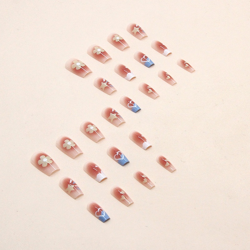 Hộp 24 Móng Tay Giả Hình Vuông Họa Tiết Hoa Má Hồng Dễ Thương R756