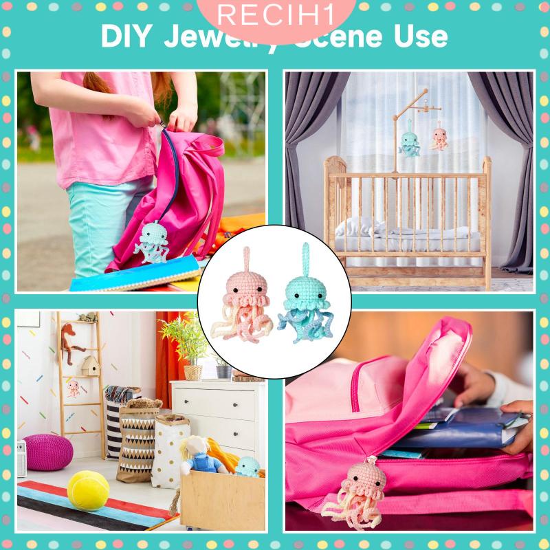 [Recih] Bộ Đồ Chơi Đan Móc Bằng Tay Hình Sứa Biển / Động Vật Thủ Công Để Bàn Trang Trí Cho Người Mới Bắt Đầu