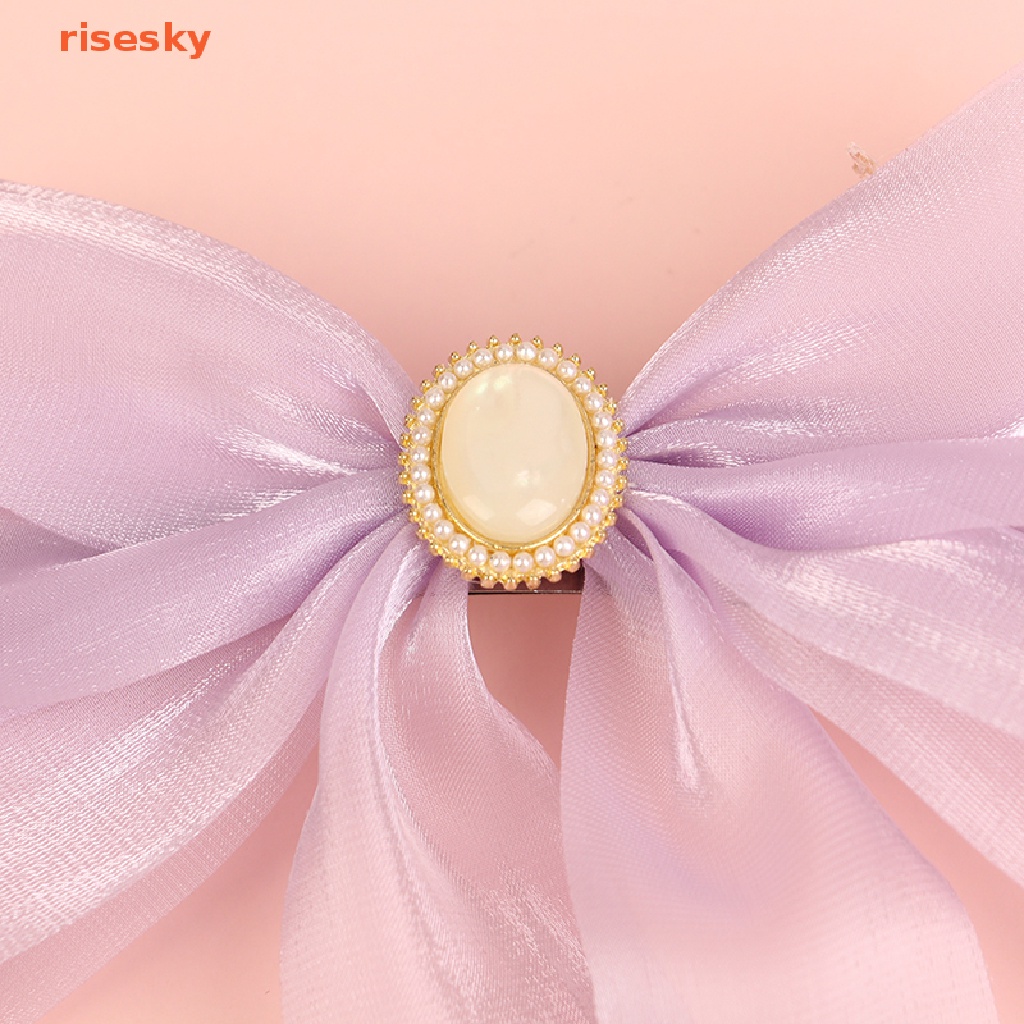 Kẹp Tóc Nơ Ruy Băng Màu Trơn Phong Cách Vintage Thanh Lịch Cho Nữ