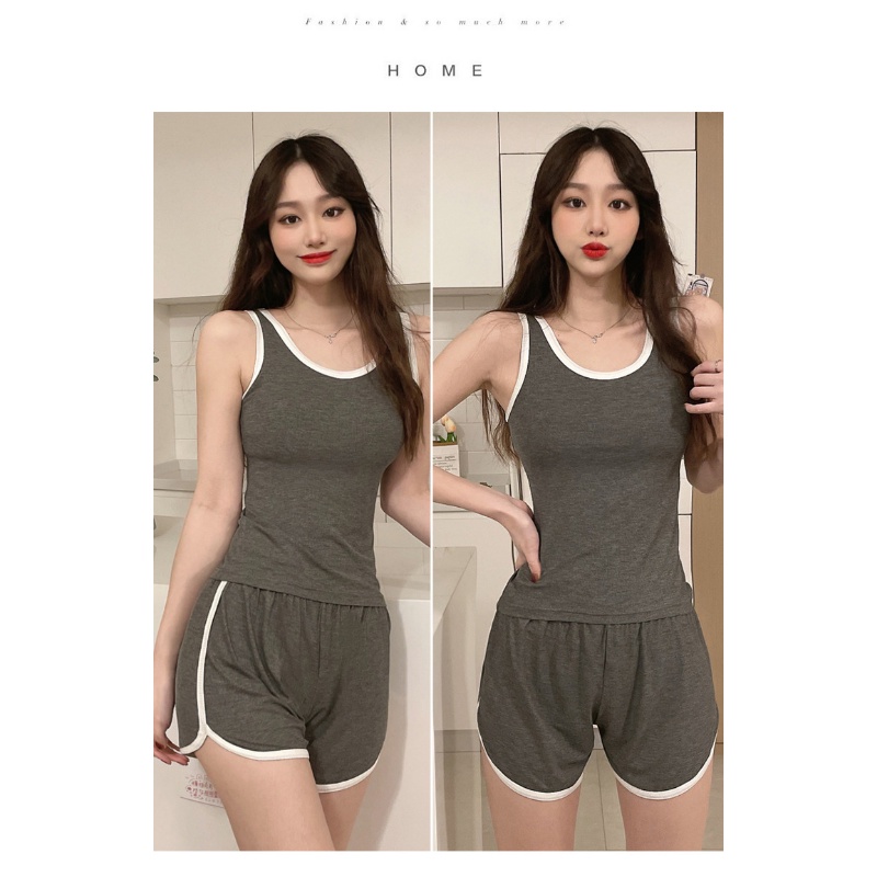 Bộ Đồ Ngủ Áo Sát Nách Phối Quần Short Vải Cotton Thời Trang Cho Nữ La302