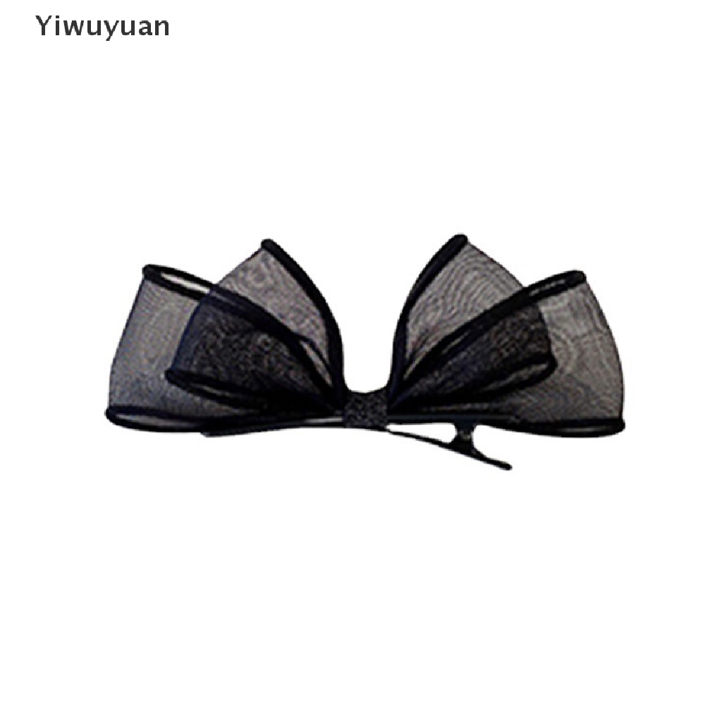 < Yiwuyuan > Kẹp Tóc Nơ Lưới Hai Lớp Phối Ren Màu Đen Thời Trang Nữ 2023