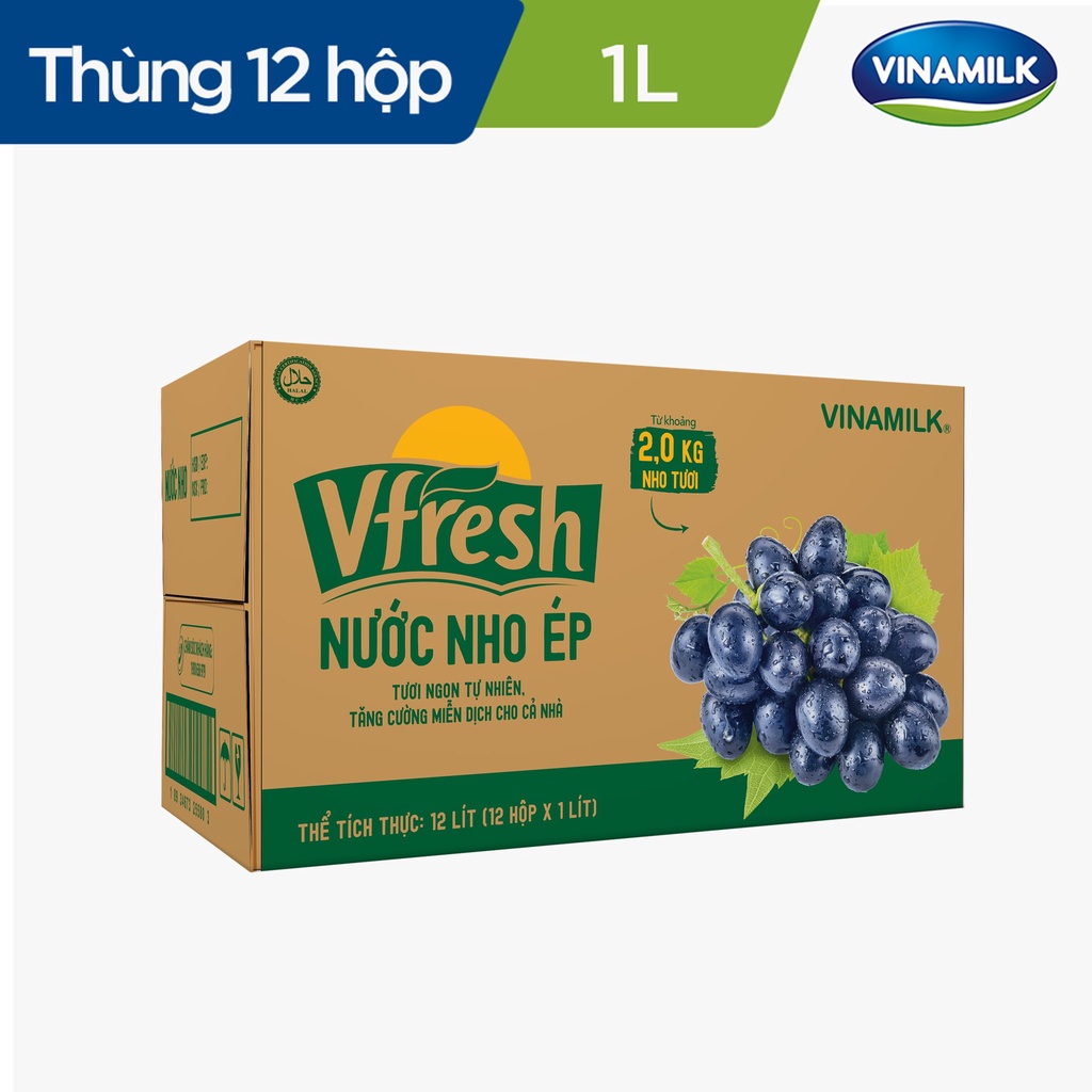 Thùng 12 hộp Nước Vfresh nho ép 100% Hộp giấy 1L