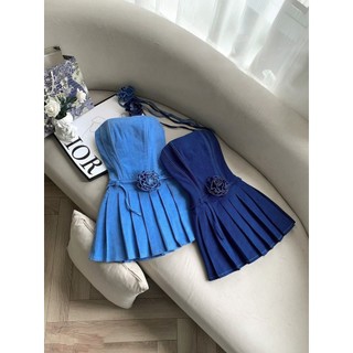 Đầm jean cúp ngực xếp ly