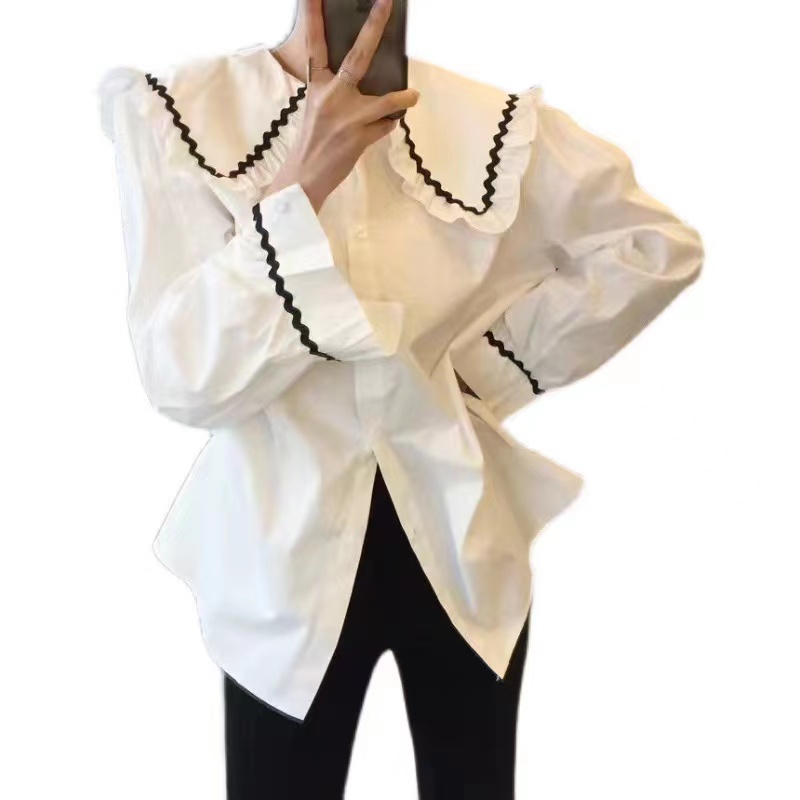 Áo Sơ Mi Nữ Tay Dài Cổ Thủy Thủ Dáng Rộng Thời Trang