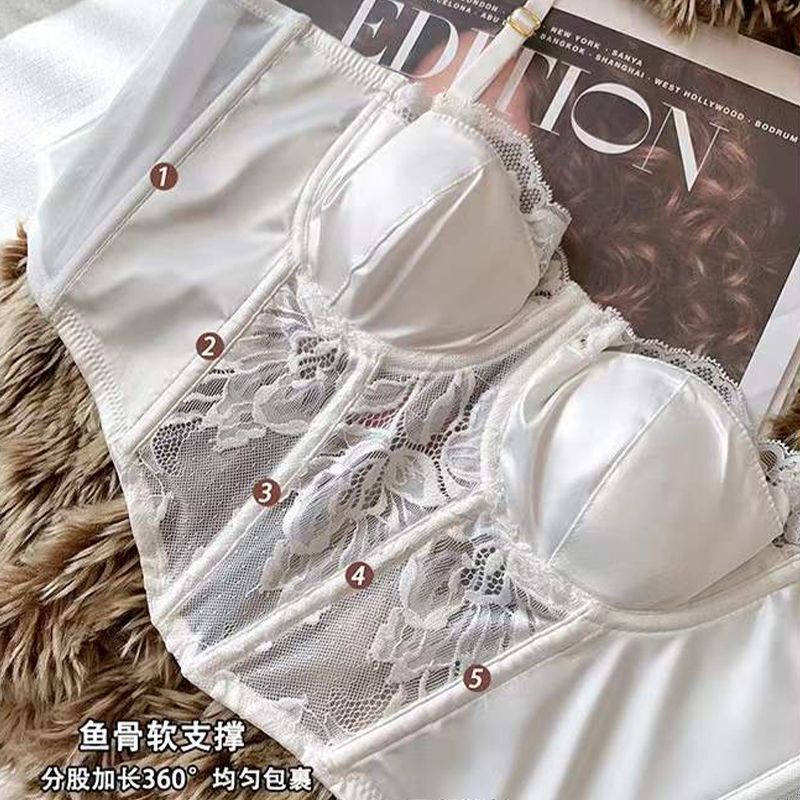 Áo bra YIBEIKA nâng ngực màu trắng phối ren phong cách Pháp quyến rũ dành cho nữ