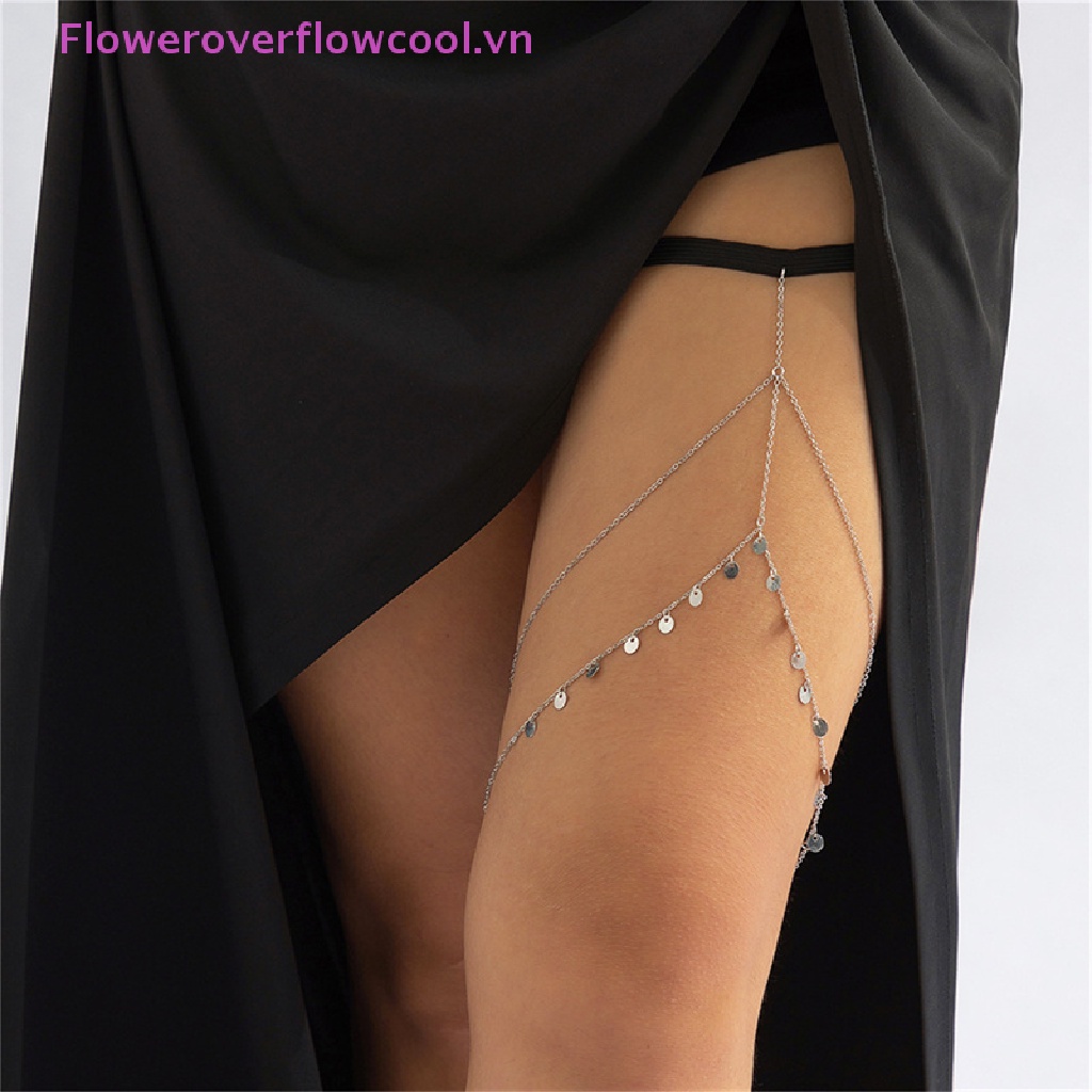 Dây Mắt Xích Đeo Chân Co Giãn Đính Kim Sa Tua Rua Đơn Giản Cá Tính Cho Nữ