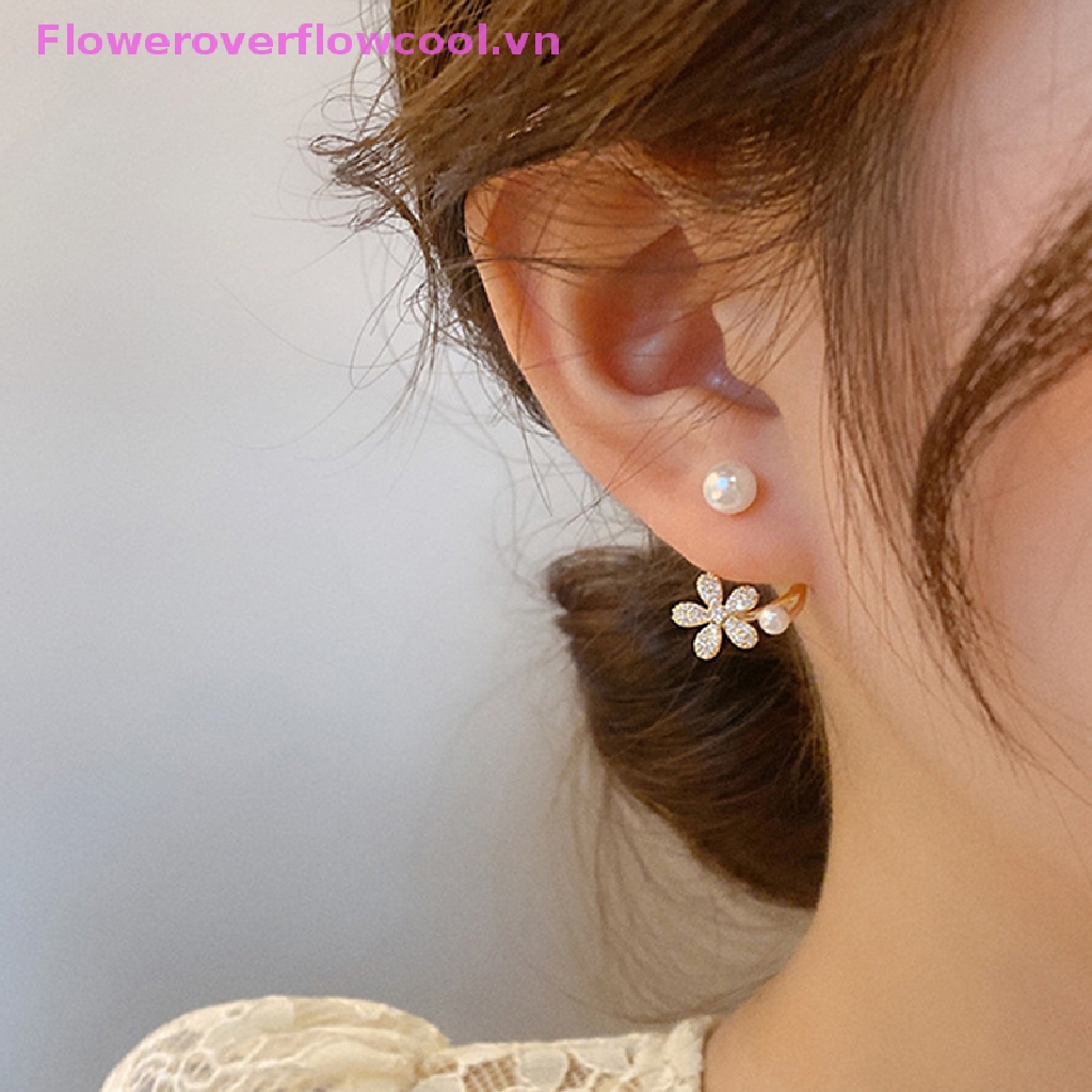 Khuyên Tai Hình Hoa Đính Ngọc Trai Nhân Tạo Phong Cách Hàn Quốc Thời Trang Cho Nữ