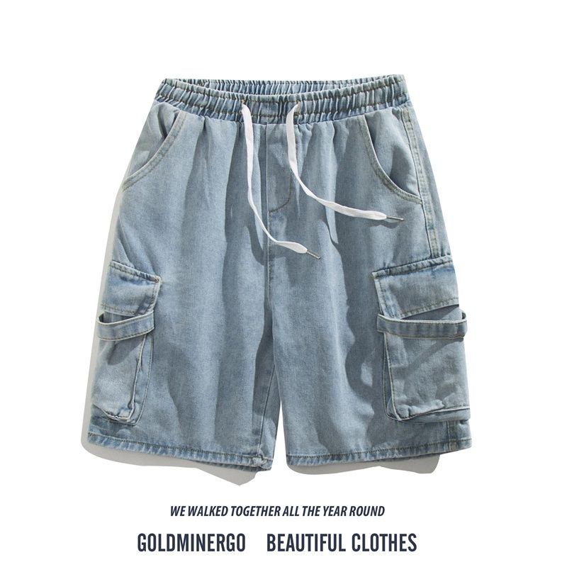 Quần Short Denim Dáng Rộng Phối Dây Ruy Băng Túi Lớn Thời Trang Mùa Hè Cho Nam