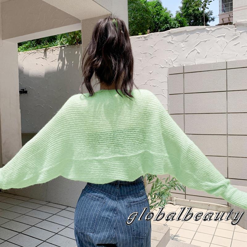 Áo Khoác Cardigan Dệt Kim Tay Dài Chống Nắng Màu Trơn Hở Phía Trước Bolero Shrug Cho Nữ