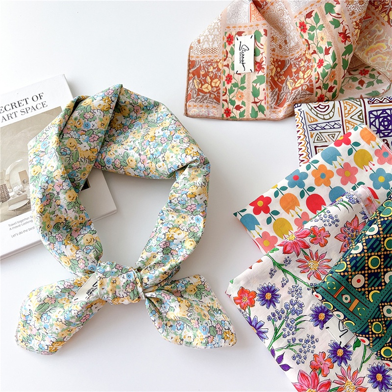 1 Khăn Choàng Cổ Bằng Cotton Lanh 70 * 70cm In Họa Tiết Hoa Phong Cách Đạo Hồi