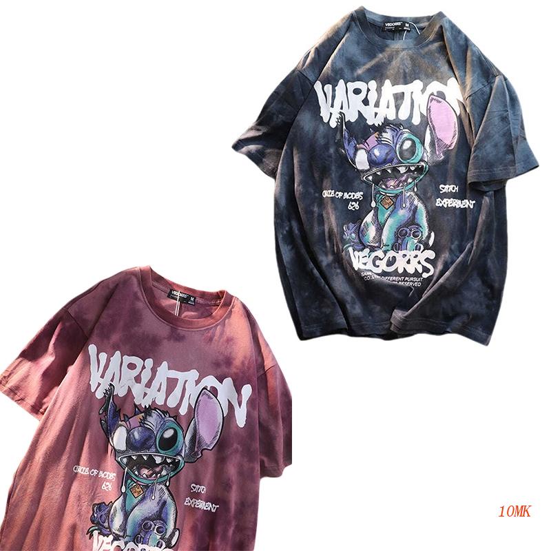 Áo Thun Tay Ngắn In Chữ Và Hoạt Hình Màu Gradient Phong Cách Harajuku Thời Trang Mùa Hè Cho Nam Và Nữ