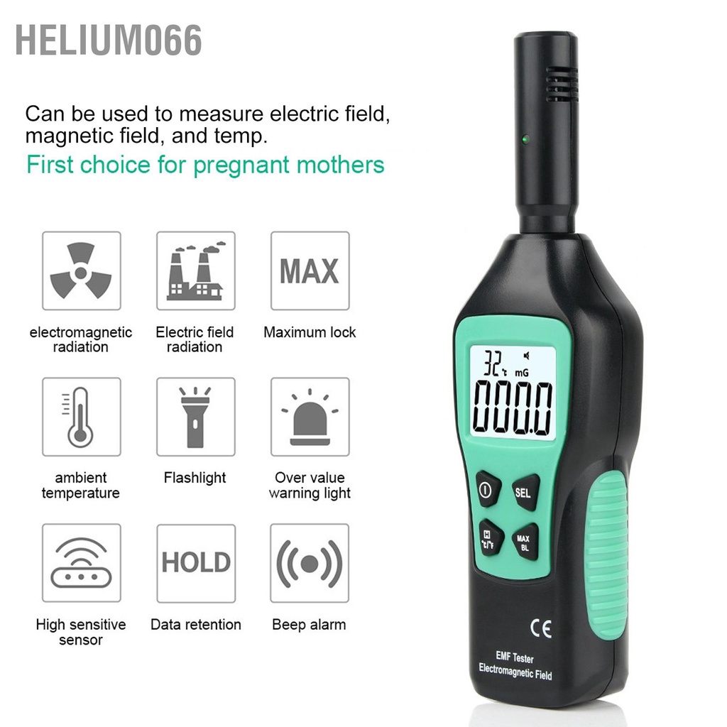 Helium066 Máy đo EMF dò trường điện từ nhiệt độ cầm tay cho máy tính TV
