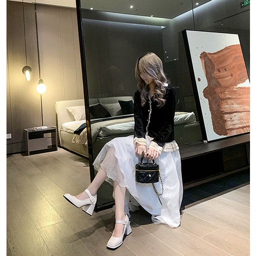 Giày Cao Gót Mũi Vuông Đế Dày Chống Thấm Nước Phong Cách Lolita 2023