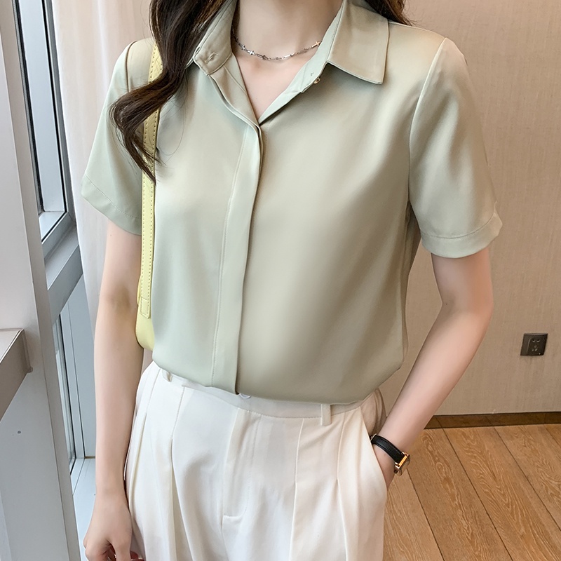 Áo Sơ Mi Ngắn Tay Một Hàng Nút Cài Màu Trắng / Đen / Xanh Lá / Xanh Lá Phong Cách Hàn Quốc Thời Trang Mùa Hè