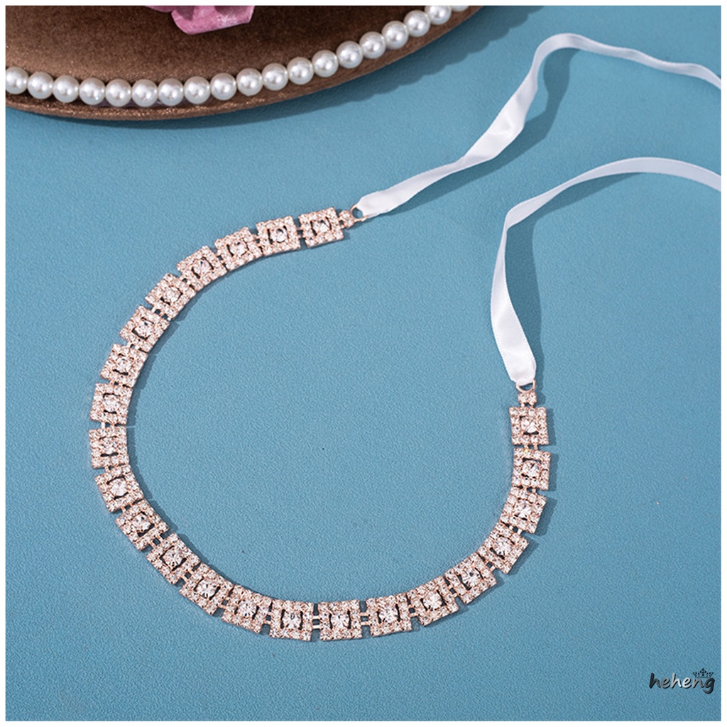 Dây Buộc Tóc Màu Vàng Hồng Đính Đá Sang Trọng Cho Cô Dâu