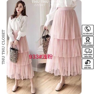 🌿 Chân váy tầng 2 màu đen, hồng siêu xinh