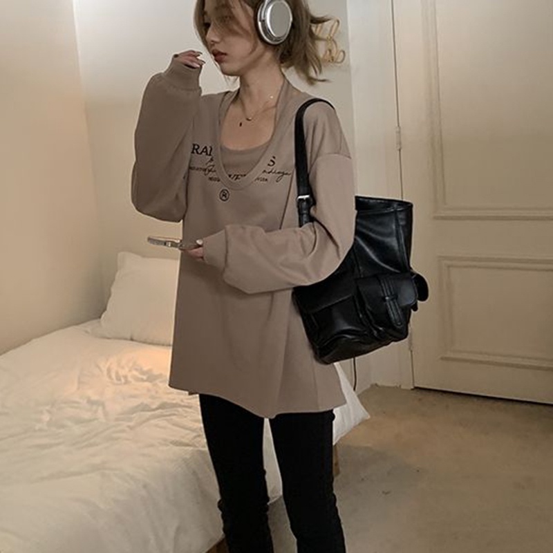 IELGY Bộ Áo Hai Dây In Chữ Phong Cách Hàn Quốc Cho Nữ