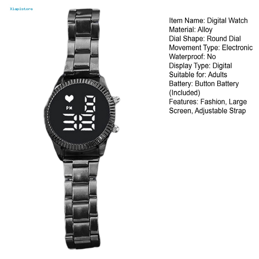 [Xiapistore] Đồng Hồ Đeo Tay Điện Tử Màn Hình LED Tròn Cỡ Lớn Dây Hợp Kim Hiển Thị Thời Gian Chính Xác Nhiều Màu Sắc Tùy Chọn