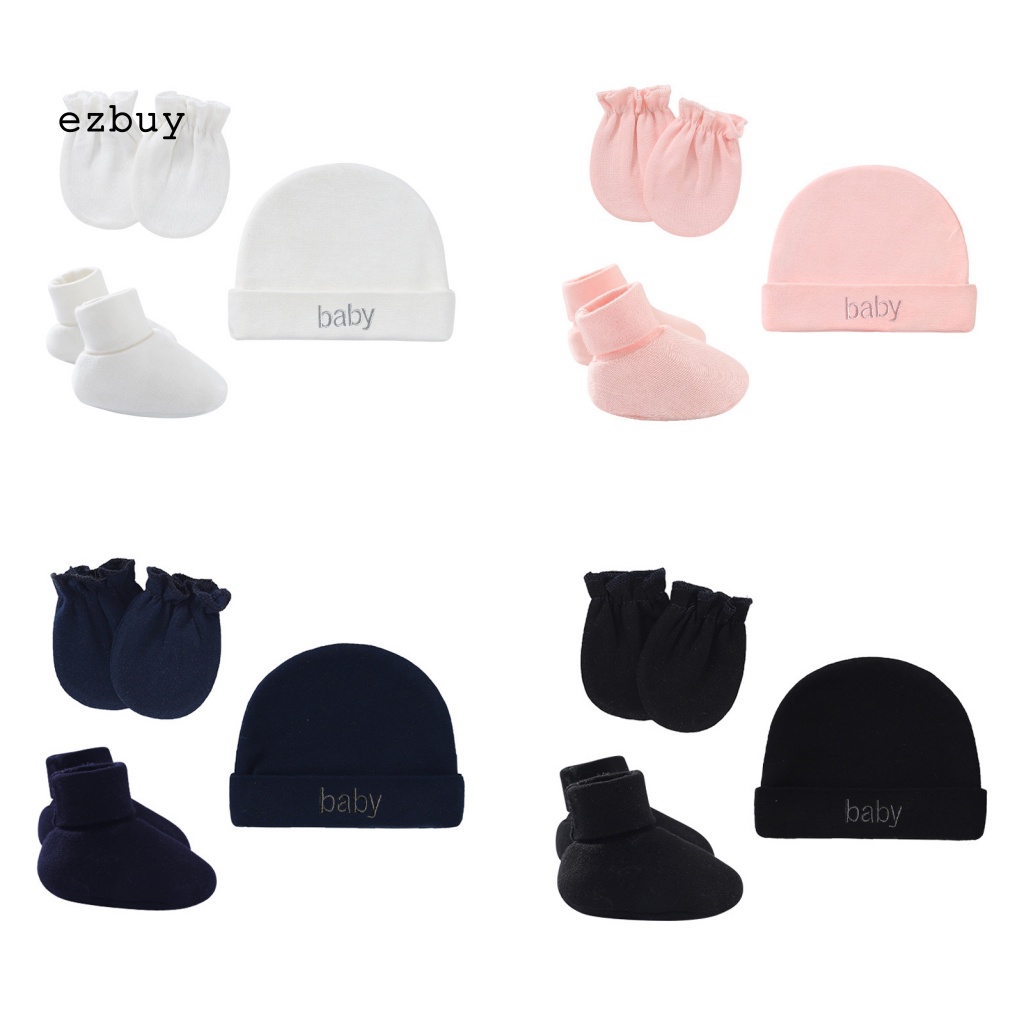 1 Bộ Vỏ Bọc Chân + Nón + Găng Tay + Găng Tay Bằng Cotton Màu Trơn Chống Chảy Xệ Dành Cho Bé Sơ Sinh
