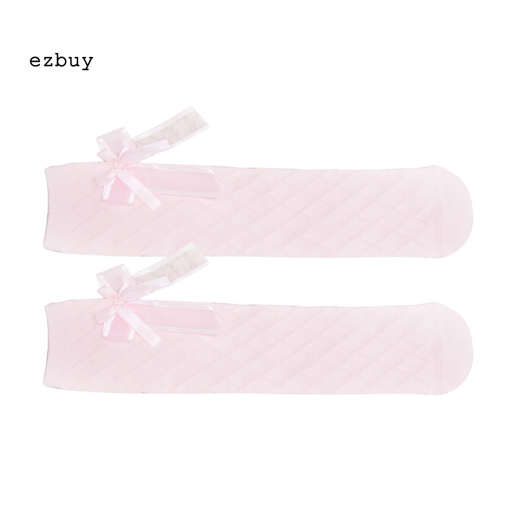 Vớ Cotton Cao Qua Gối Màu Trơn Trang Trí Nơ Xinh Xắn Thời Trang Mùa Xuân