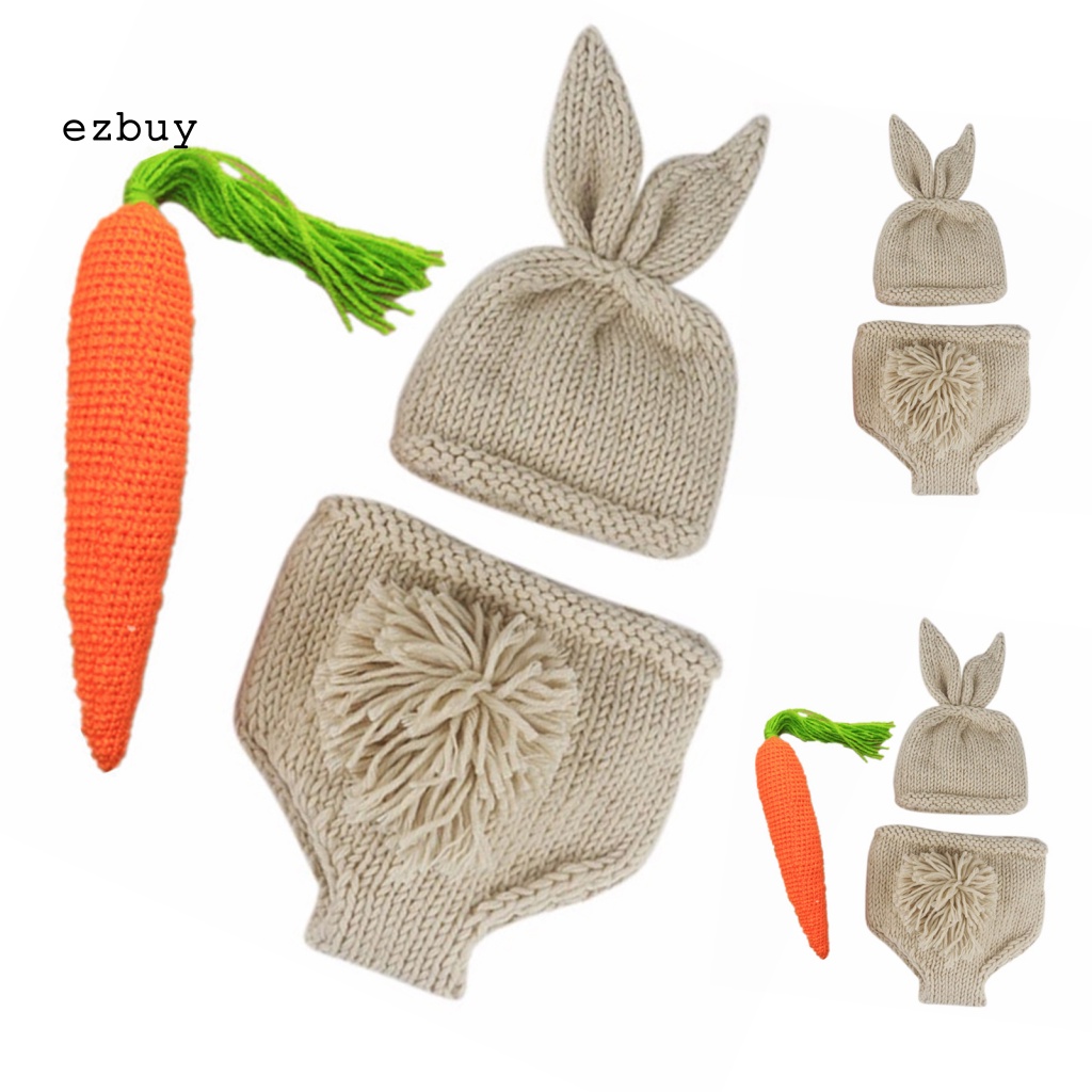1 Set Mũ Tai Thỏ Đan Len Thủ Công + Quần Short Dùng Làm Đạo Cụ Chụp Ảnh Cho Bé Sơ Sinh