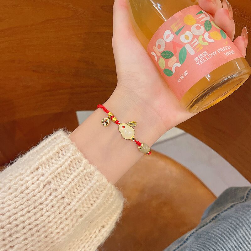 Vòng Đeo Tay Cinnabar Năm Con Thỏ Bện Dây Đỏ Tai Sui Giữ Hòa Bình Dễ Phối Đồ Cho Nữ