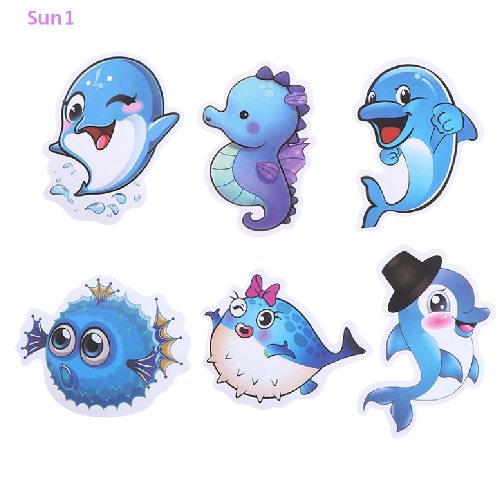 Set 49 Miếng Dán Hình Động Vật Biển Xanh Dương Dễ Thương Trang Trí Vali Ván Trượt Laptop