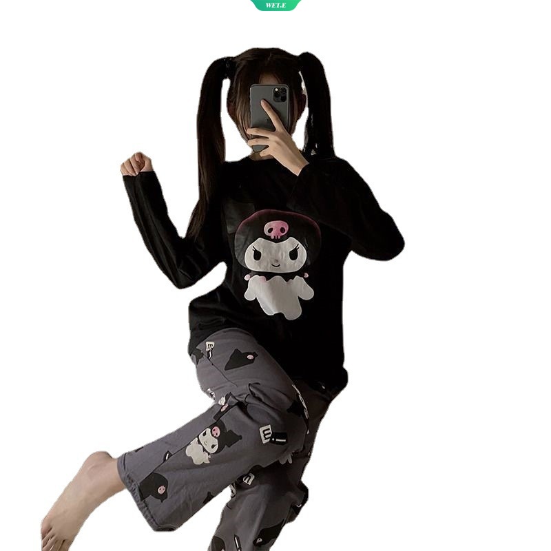 Bộ Đồ Ngủ Hai Mảnh Mềm Mại Thoải Mái Thời Trang Xuân Thu Hàn Quốc 2023 Kawaii Sanrio Kuromi Quà Tặng Sinh Nhật Cho Bé Gái