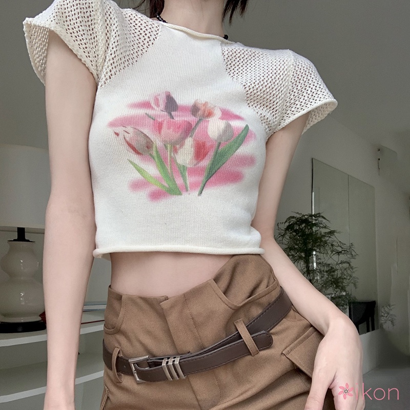 Áo Thun Croptop Tay Ngắn In Chữ Đơn Giản