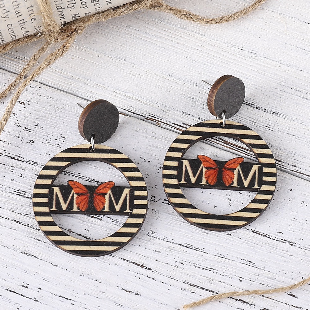 Bông Tai Gỗ Hai Mặt Tròn Họa Tiết Da Báo / Mặt Trời Khoét Lỗ Phong Cách Dân Tộc Cổ Điển Thích Hợp Làm Quà Tặng Ngày Của Mẹ