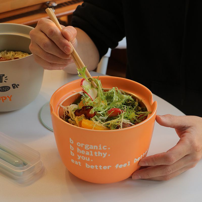 Bát Gốm Ăn Mì Có Nắp Phong Cách Nhật Bản