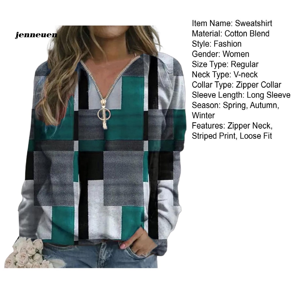 Áo Nỉ Dài Tay Cổ Chữ V Form Rộng Phối Họa Tiết Ca Rô Thời Trang Đường Phố