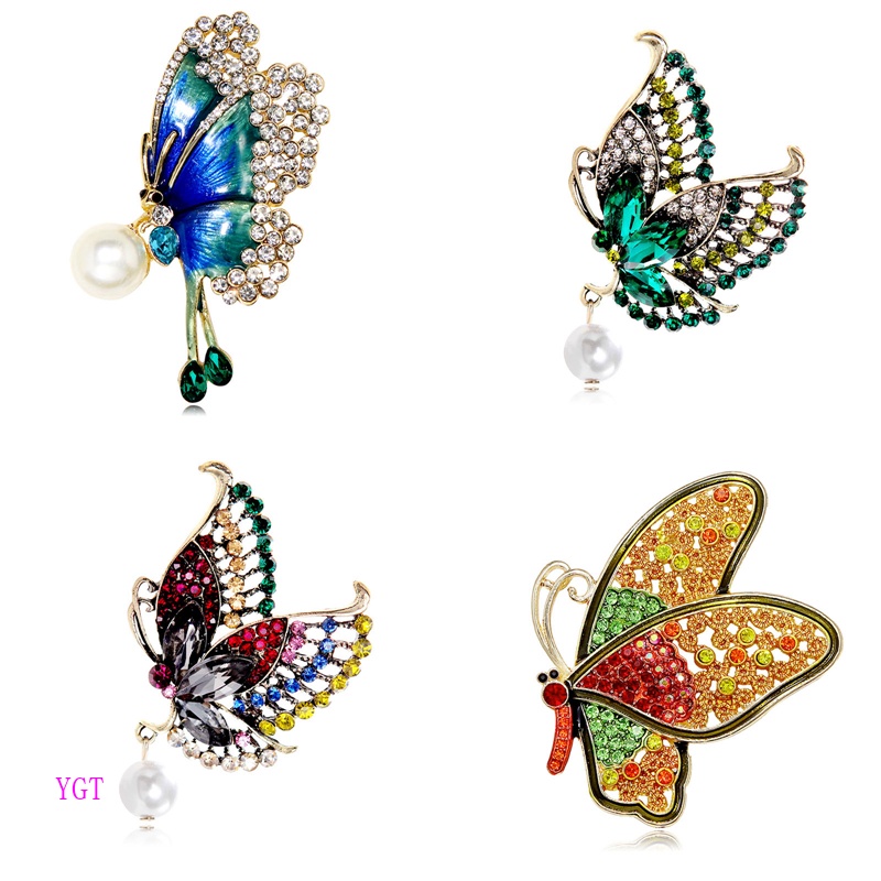 Ghim Cài Áo Hình Bướm Đính Đá Và Ngọc Trai Nhân Tạo Thời Trang