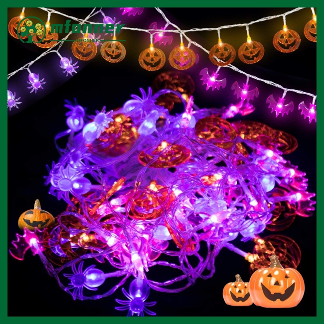 Bộ Dây Đèn Led 8 Chế Độ Hình Nhện / Dơi / Bí Ngô 3d Độc Đáo Trang Trí Nhà Cửa Dịp Halloween